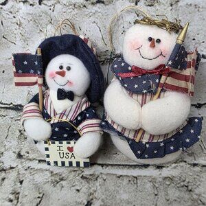 2 Patriotic Snowmen I Love USA Appx 5” Plush Stuffed Animals Christmas Ornaments